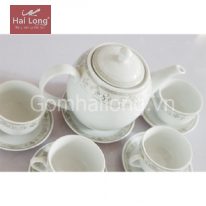 Ấm chén dáng Minh Long viền hoa bạch kim 700ml (Trắng)