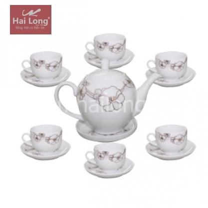 Ấm chén sứ pha trà dáng Minh Long hoa dây bạch kim 700ml (Trắng)