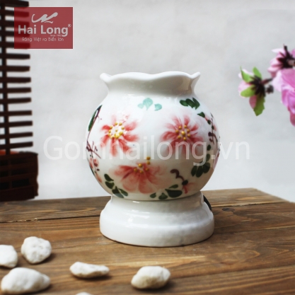 Đèn xông tinh dầu họa tiết hoa đỏ cỡ bé