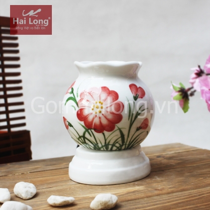 Đèn xông tinh dầu họa tiết hoa đơn đỏ bé