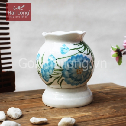 Đèn xông tinh dầu họa tiết hoa xanh cỡ nhỡ