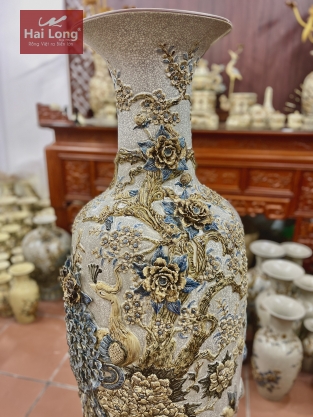 Bình gốm Bát Tràng đắp nổi men rạn