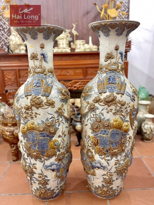 Lộc bình đắp nổi tứ linh trường thọ