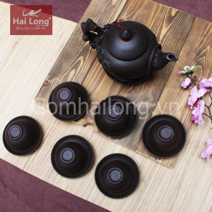 Bộ ấm trà tử sa đắp tùng S2