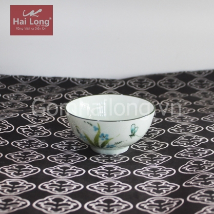 Bát mắm bằng sứ Chuồn xanh chỉ xanh vẽ tay (Trắng)