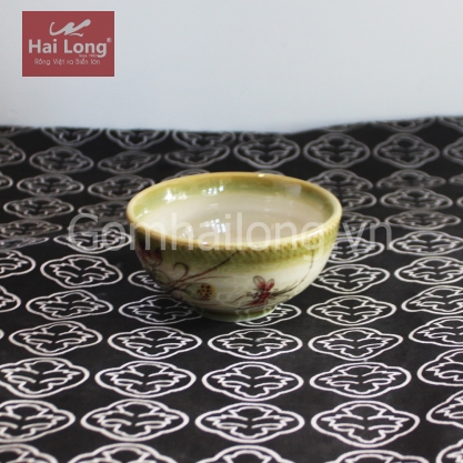 Bát mắm bé Men xanh rêu cổ vẽ Sen đỏ