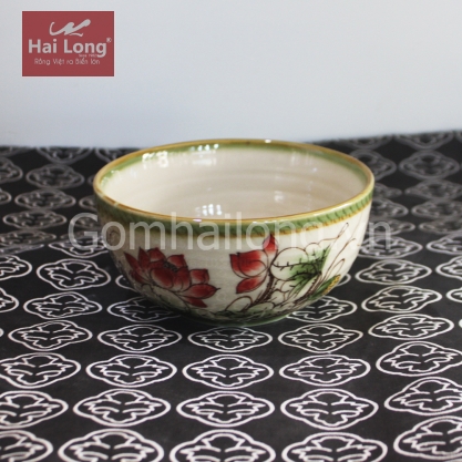 Bát cơm loe men rêu vẽ sen