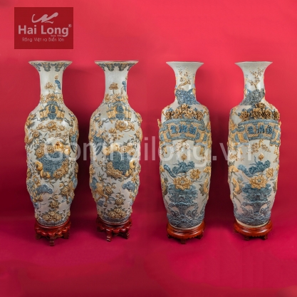 Lộc bình men rạn đắp nổi Bạch Thổ Phường