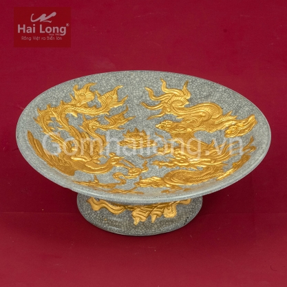 Mâm bồng thờ cúng men Rạn Gạo Nếp dát vàng phi 24